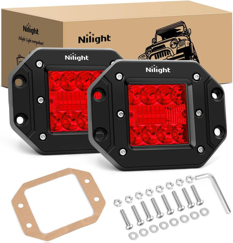 Flush Mount LED Light Pods 2 PCS 42 W Red Upgraded Spot Flood Combo Bumper Driving Fog Lights Fishing Hunting Emergency Safety Signal Light for UTV Pickup Van Boat Tractor