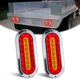 Trailer Tail Lights 2PCS 6Inch Oval 23LED Red Amber Chrome | Frame Marker Clearance Stop Brake Turn Signal Running Taillights IP67 Waterproof for Trailer Truck Pickup Camper RV