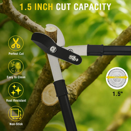 29 Inch Loppers for Tree Trimming Heavy Duty Bypass Loppers Powerful Gear Action Sharp Steel Blade Tree Trimmer up to 1.5 Inch Dia Cut Capacity Non-slip Handle Branch Cutter for Garden Maintenance