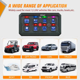 8 Gang Switch Panel Blue Circuit Control Relay System with Fuse Wiring Harness Toggle Momentary Strobe Flash Modes Automatic Dimmable ON Off Pod 12V 24V for Car Truck Camper SUV