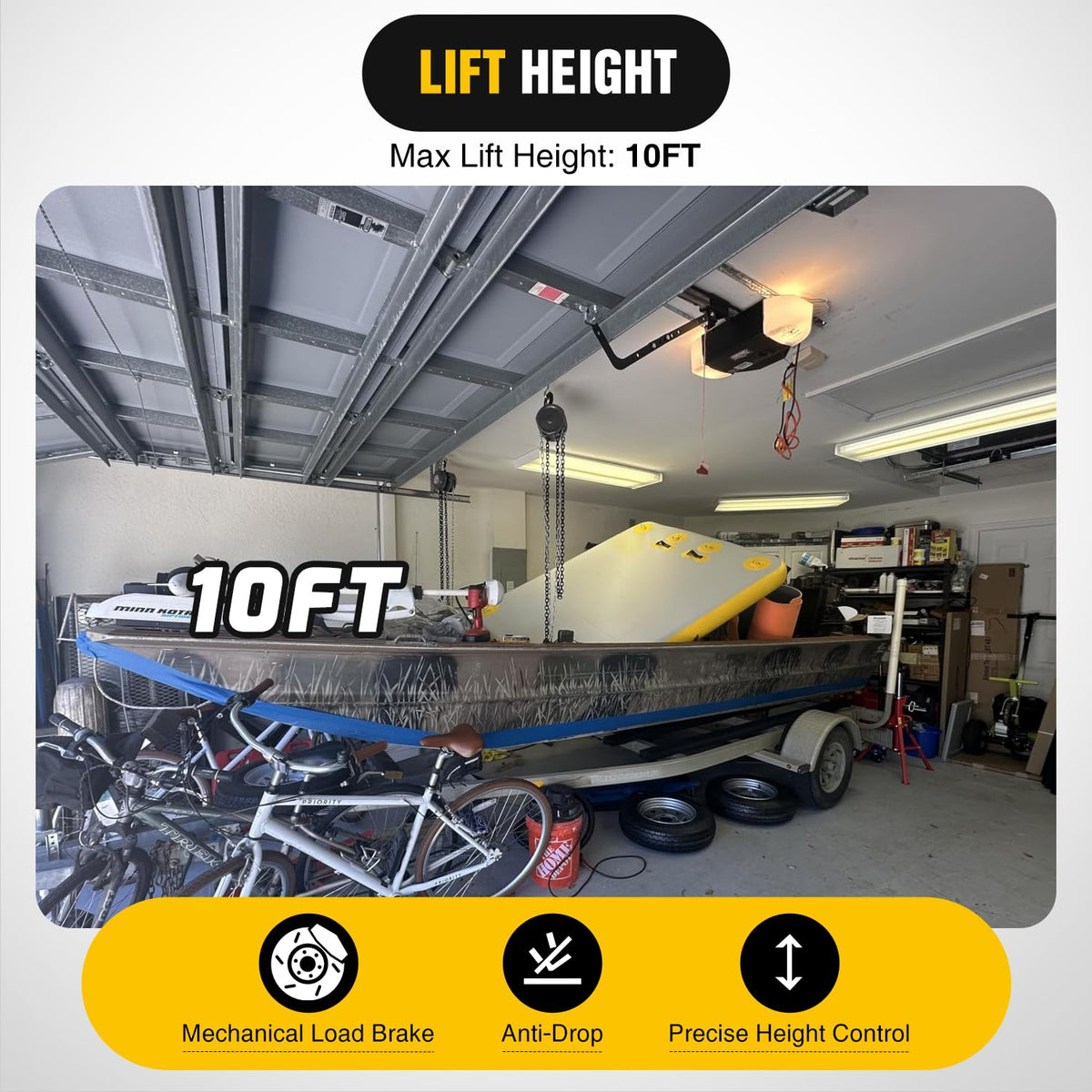 Manual Chain Hoist with Upgrade G70 Galvanized Chain1 Ton 2200 lbs Capacity 10 ft Lifting Height with 2 Hooks Heavy Duty Pulley Hoist for Garage Warehouse Automotive Machinery