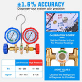 A/C Manifold Gauge Set Fits for R134a R12 R22 R502 3-Way Auto HVAC Diagnostic Gauges Refrigerant Recharge kit with Quick Couplers 5FT Hoses Universal Can Tap