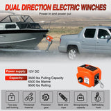 Boat Trailer Winch 3500 lbs Portable Electric Boat Winches 12 V DC Marine Winch with Steel Cable Remote Control & Hand Crank Power-In Freewheel Operat Waterproof Winch for Boat Trailer, Orange