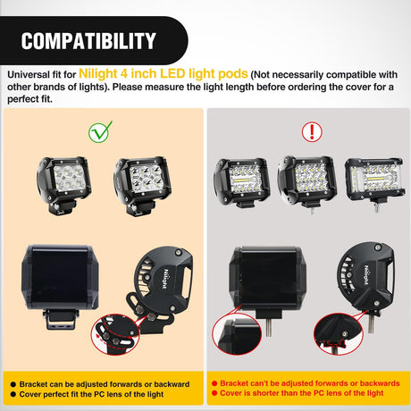 Light Bar Cover for 4 Inch LED Pods, 2 PCS Black Protective Durable Polycarbonate Lens Waterproof Dustproof Scratch-Proof for Double-Row Off Road Driving Lighting