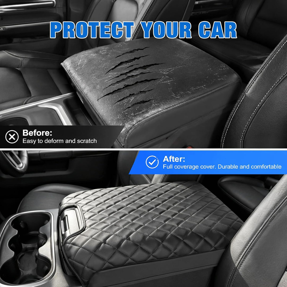 Center Console Cover Fit for Dodge Ram 1500 2013-2018 Ram 2500/3500 | 1500 Classic Model 2019-2024 Jump Seat Accessories Middle Armrest Cover for Car Waterproof Leather Arm Rest Cushion Pad