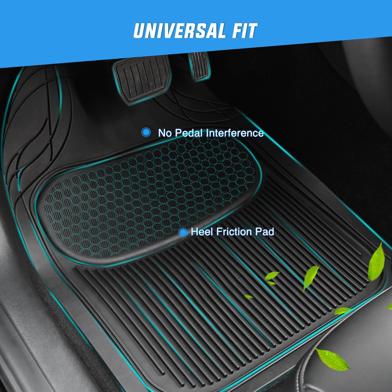 Universal PVC Floor Mats for Cars Trucks SUVs Pack of 4 Nilight
