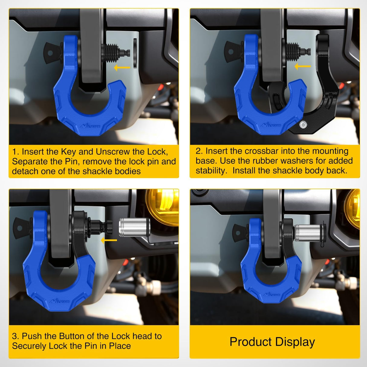 2 Pack 3/4 Inch D-Ring Separate Shackle 45,000 Lbs Break Strength | Includes 7/8 Inch Lock Pin, Isolators and Washers Off Road Recovery, for Tow Strap Winch Truck Vehicle Black&Blue
