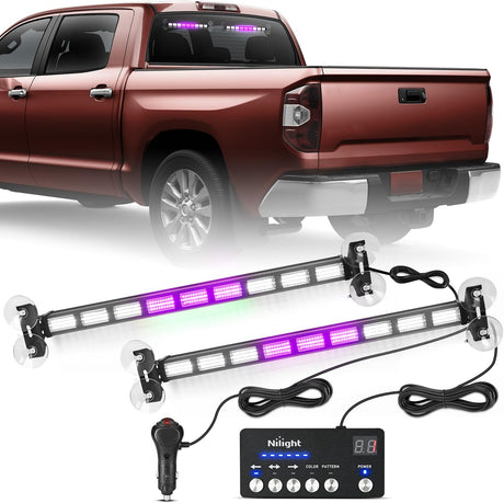 162 LED Traffic Advisor Strobe Light Bar 2-in-1 Purple White Emergency Warning Hazard Lights with Controller 4 Switchable Color 36 Flash Pattern for Trucks Cars Tow Plow Construction Vehicles