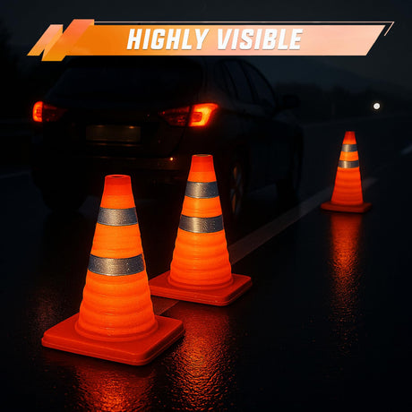 18 Inch Collapsible Traffic Safety Cone - Bright Orange Parking Cones with Reflective Collars for Roadside Emergency, Parking, Driving Practice
