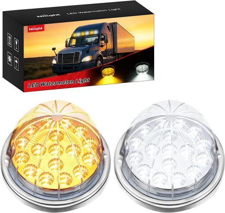Watermelon Light 17 LED Dual Color 2PCS Stainless Steel Bezel Amber to White Side Marker Clearance Turn Signal Lights 4 Plug IP68 Waterproof for Trailer Truck Pickup Camper RV ATV UTV Boat