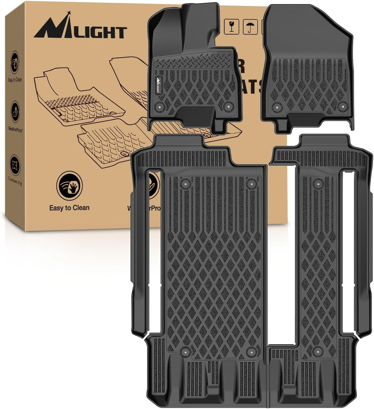 TPE Floor Mats for Toyota Sienna 8 Seats 2021 2022 2023 2024 2025 All Weather Custom Fit Heavy Duty Floor Liners
