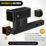 Trailer Hitch Extender Adapt 1-1/4 Inch to 2 Inch Receiver, 4-1/4 Inch Rise or Drop with Bolt Nut Clip 350 lbs TW Adjustable Extend 7.5 Inch and 9.5 Inch Length Matte Black Powder Coated