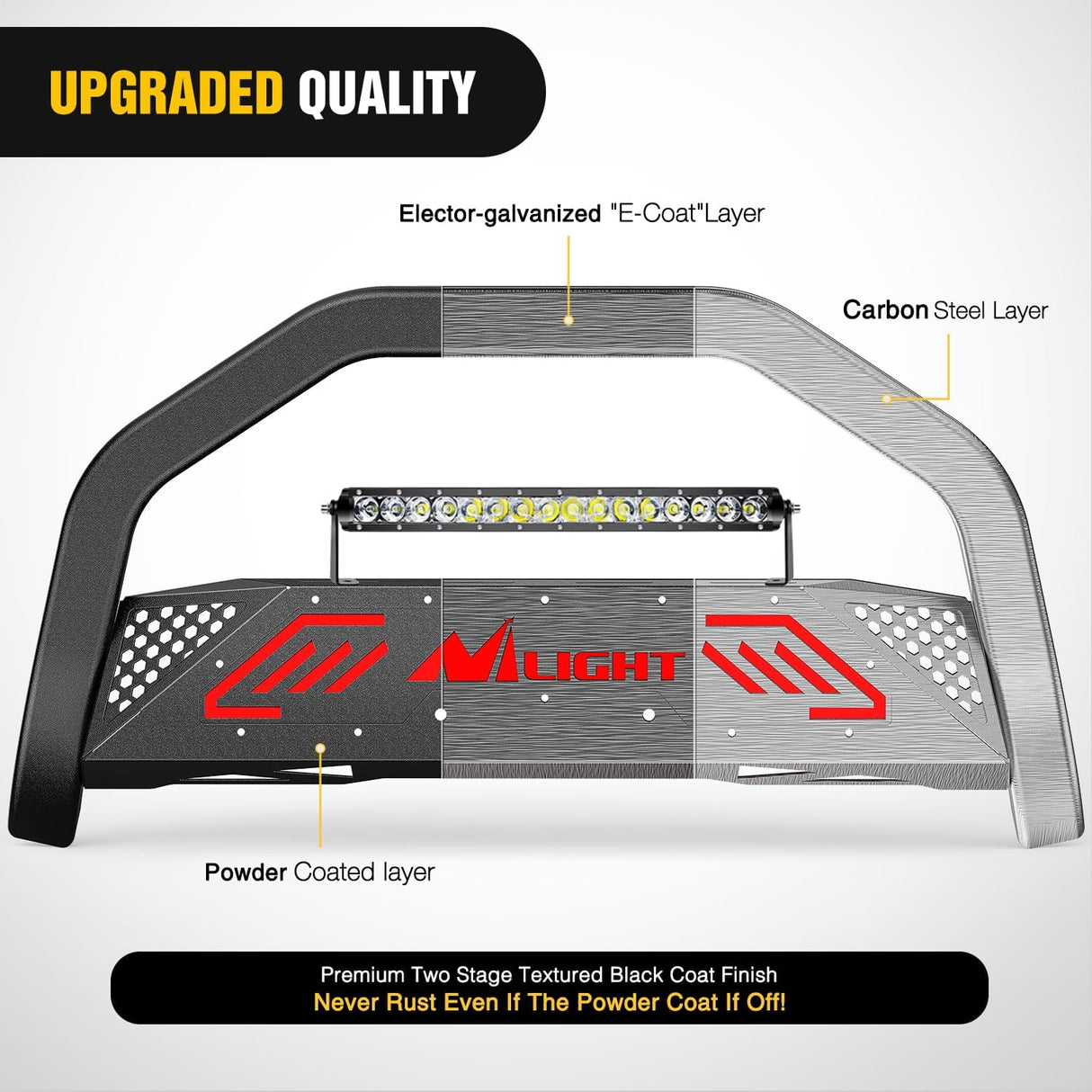 Bull Bar with Light Bar&License Plate Hole Compatible with Toyota 4Runner 2010-2024 Truck Brush Guard, Front Bumper Push Bar w/Grille Skid Plate Light Mount