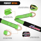 2 Inch x 38 Inch Axle Tie Down Straps with D-Rings & Protective Sleeves | 11,127 LBS Break Strength for Car Haulers Engine Hoists Trucks Trailers and UTVs 4 Pack Green