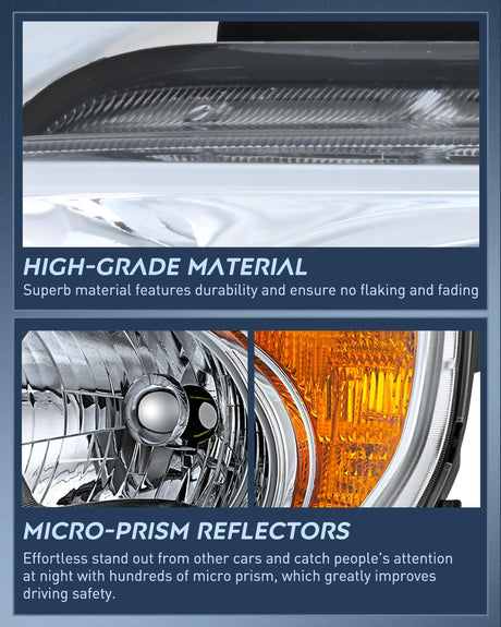 Headlight Assembly Compatible with 2003 2004 2005 2006 Honda Element OE Style Replacement Halogen Headlights Chrome Housing Amber Reflector Headlamp Passenger and Driver Side