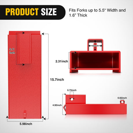 Forklift Trailer Hitch Attachment Fits 2 Inch Receiver Clamp on Pallet Fork Trailer Towing Adapter with Safety Chain & Hook Red