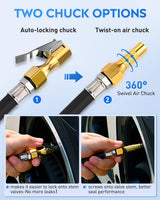 Tire Inflator with Digital Pressure Gauge 250PSI Heavy Duty | Air Chuck Compressor Attachments with Rubber Hose & Quick Connect Coupler 0.1 Display Resolution for Car Truck SUV RV