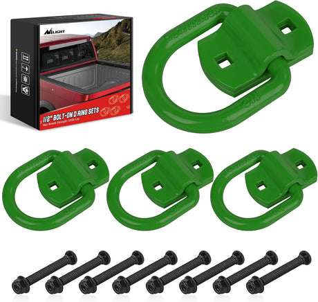 4 PCS D Ring Tie Down Anchor 1/2 Inch Heavy Duty Rings with Screws Bolts on Trailer Truck Bed Cargo 12000 Lbs Break Strength Hook Green