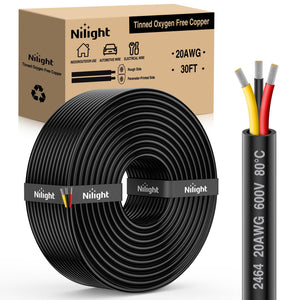 30FT 20AWG 3 Conductor Electrical Wire Tinned Oxygen Free Copper Red Black Yellow 3 Wires Parallel 600V DC Flexible PVC Case Extension Cords for LED Strips Lamps Lighting