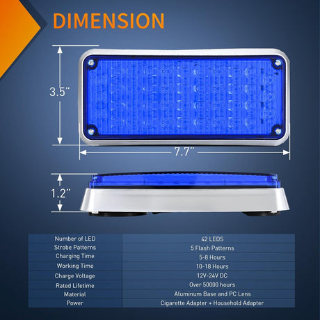 2PCS Blue Strobe Wireless Magnetic Lights Portable Warning Hazard Light Surface Mount Waterproof 5 Patterns for 12V 24V Off Road Eergency Vehicles