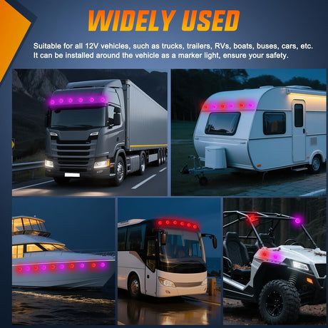 Watermelon Light 17 LED Dual Color 2PCS Stainless Steel Bezel Red to Purple Side Marker Clearance Turn Signal Lights 4 Plug IP68 Waterproof for Trailer Truck Pickup Camper RV ATV UTV Boat