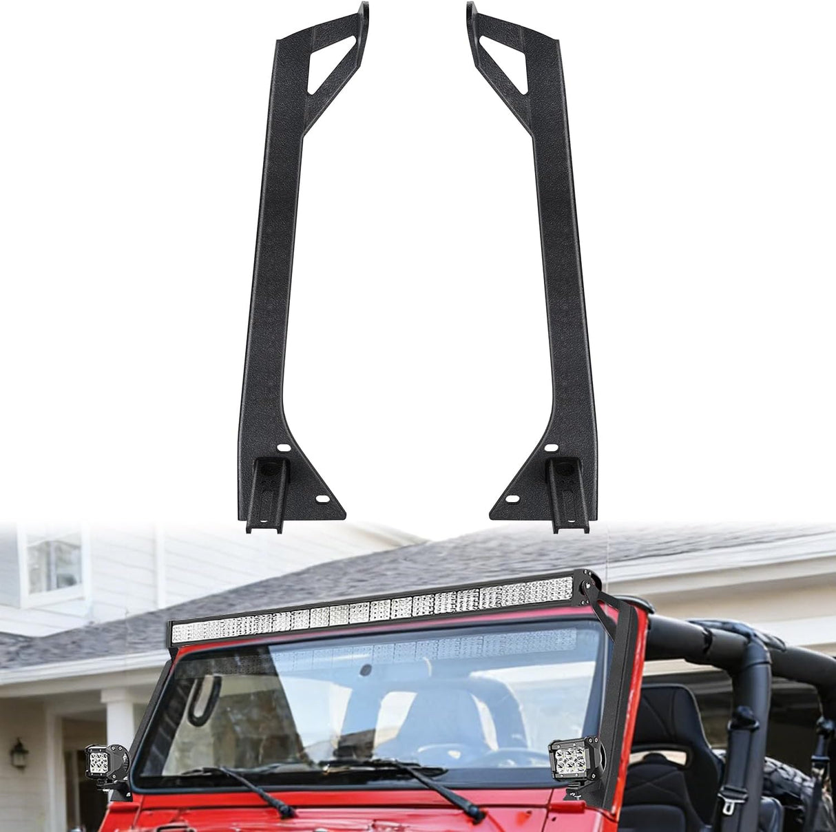 50inch Light Bar Windshield Frame Mounting Brackets for Jeep Wrangler TJ 1997-2006 No-Drill A-Pillar Light Mount for Pod Lights, Heavy Duty Steel Off-Road LED Light Bar Dual Mount