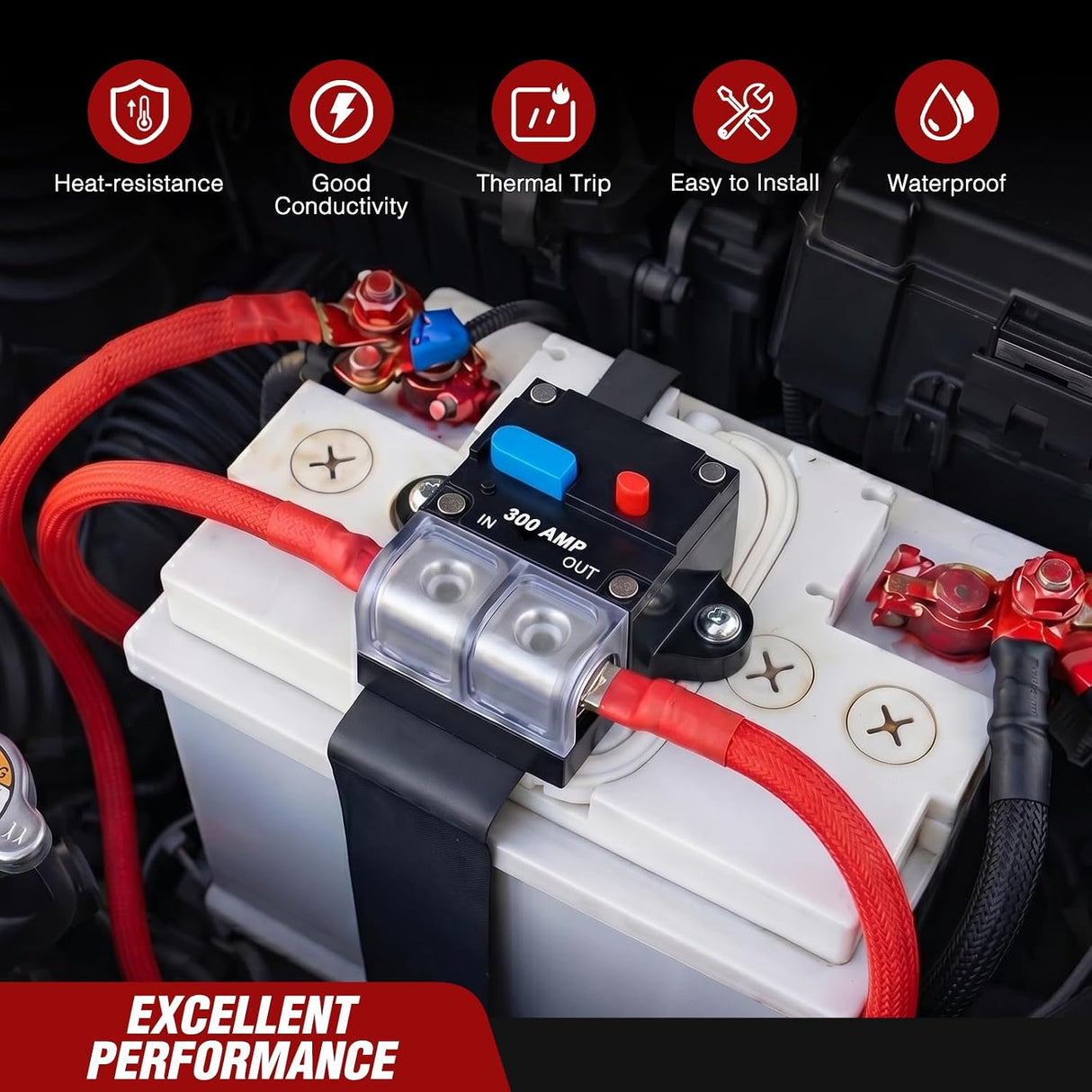 300 Amp Circuit Breaker w/Manual Reset 12V-42V Overload Protection | Resettable Switch Trolling Motor Auto Car Stereo Audio Inline Fuse Block Holders Inverter for Automotive RV Marine Boat