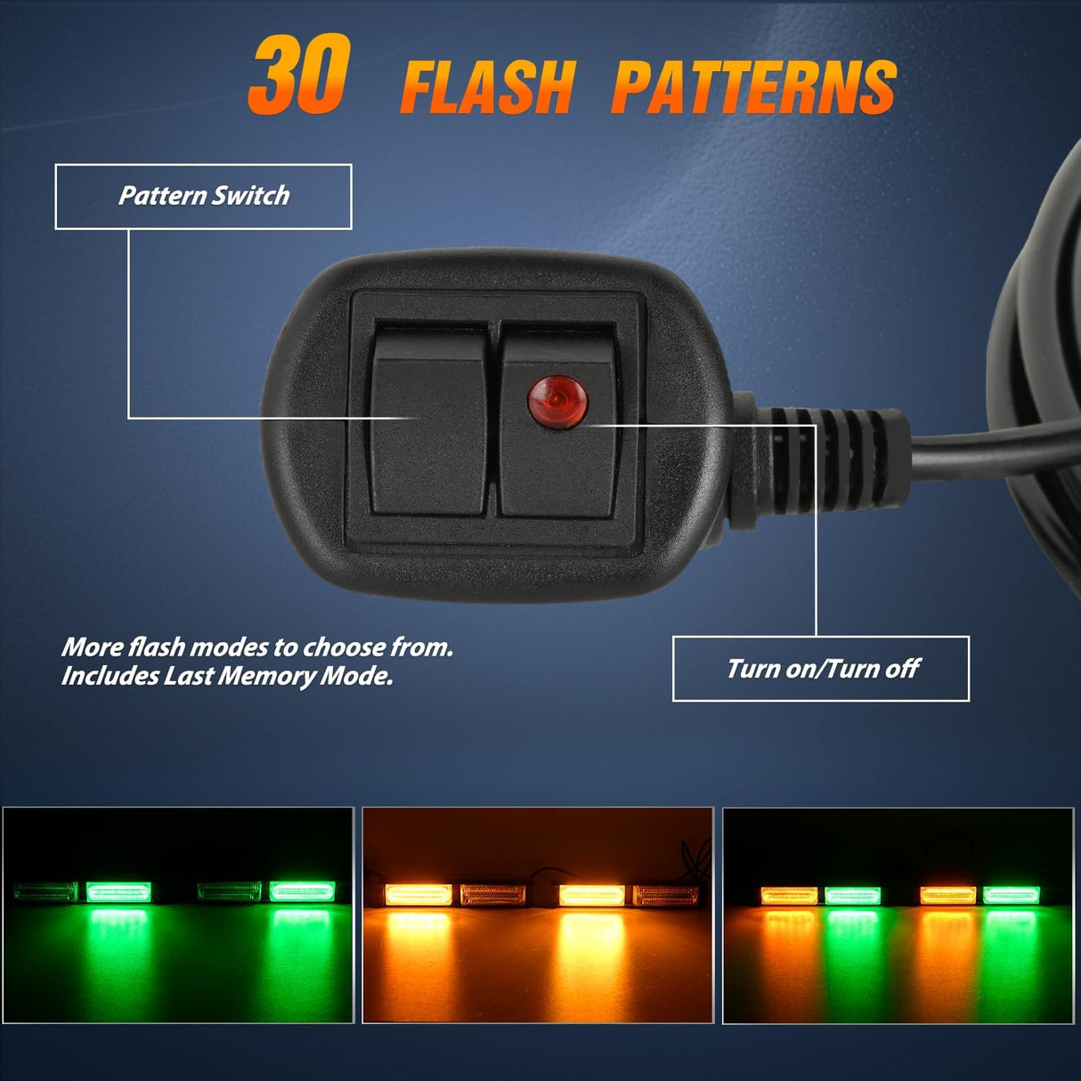 40LED Amber Green Emergency Strobe Traffic Advisor Light Bar with Suction Cups Dash Safety Warning Hazard Flashing Lights Interior Front/Rear Windshield for Trucks Construction Vehicles