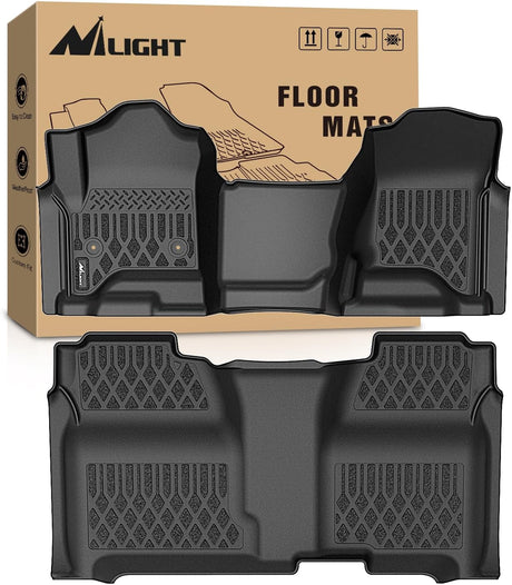TPE Floor Mats for Chevy Silverado GMC Sierra 1500 Crew Cab 2014-2018, Chevrolet Silverado Sierra 2500HD 3500HD 2015 2016 2017 2018 2019 All Weather Custom Fit Heavy Duty Floor Liners