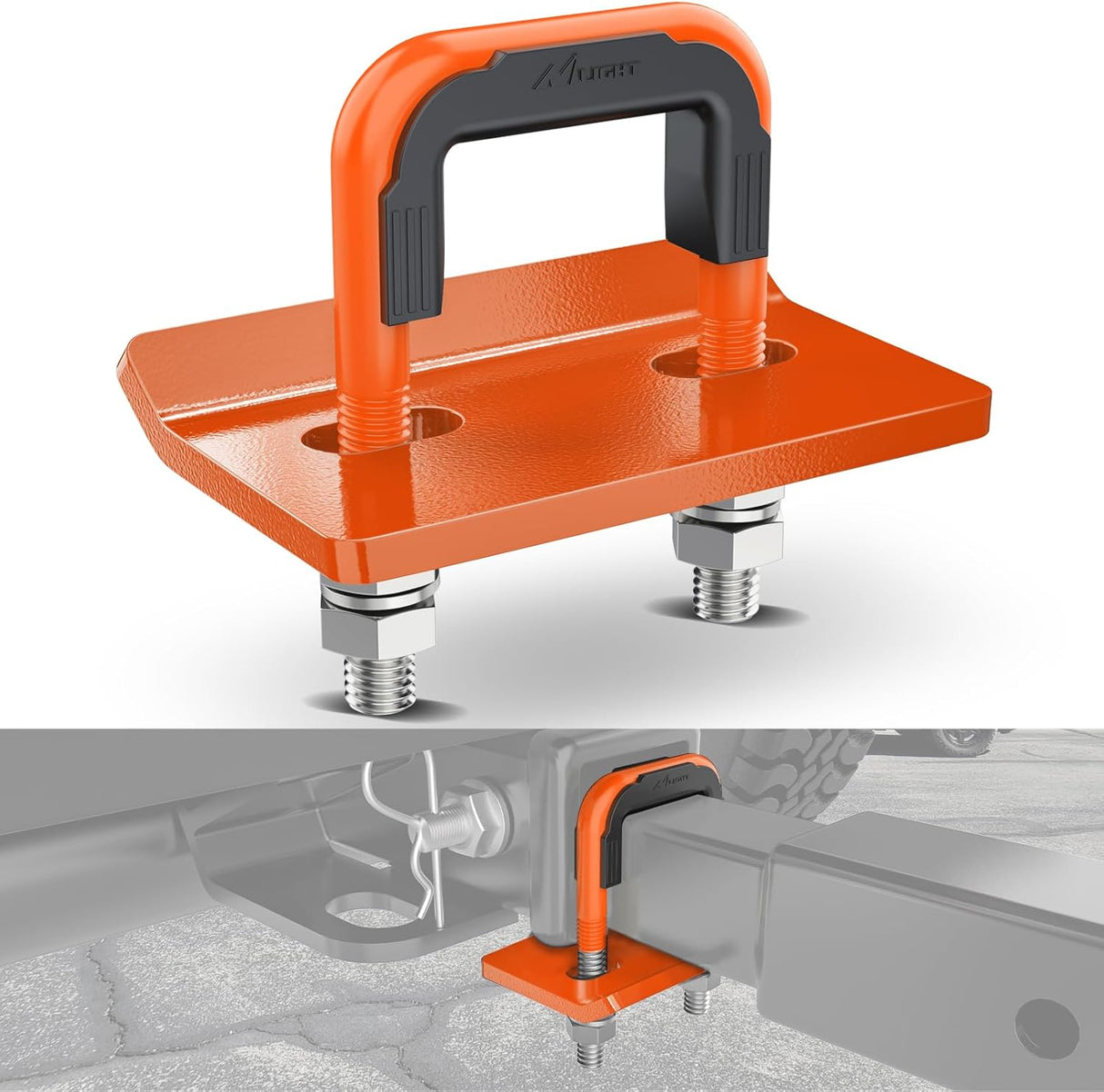 Trailer Hitch Tightener for 2 Inch Trailers Hitches Mount Anti Rattle Heavy Duty Steel with Rubber Cover Orange U Bolt Glossy Coating Plate Electrophoresis Anti-Rust Triple Protective