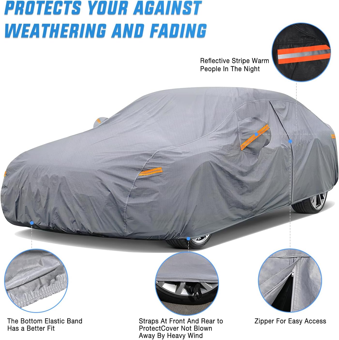 Universal Fit for Sedan-Length (178" to 185") Car Cover UV Protection Nilight