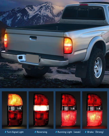 Headlight and Taillight Assembly Combo Compatible with 2001 2002 2003 2004 Toyota Tacoma OE Style Chrome Housing Amber Reflector with Red Housing Tail Lights