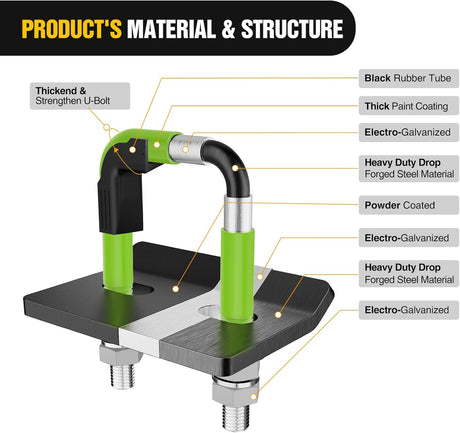 Trailer Hitch Tightener for 2 Inch Trailers Hitches Mount Anti Rattle Heavy Duty Steel with Rubber Cover Green U Bolt Matte Black Plate Electrophoresis Anti-Rust Triple Protective