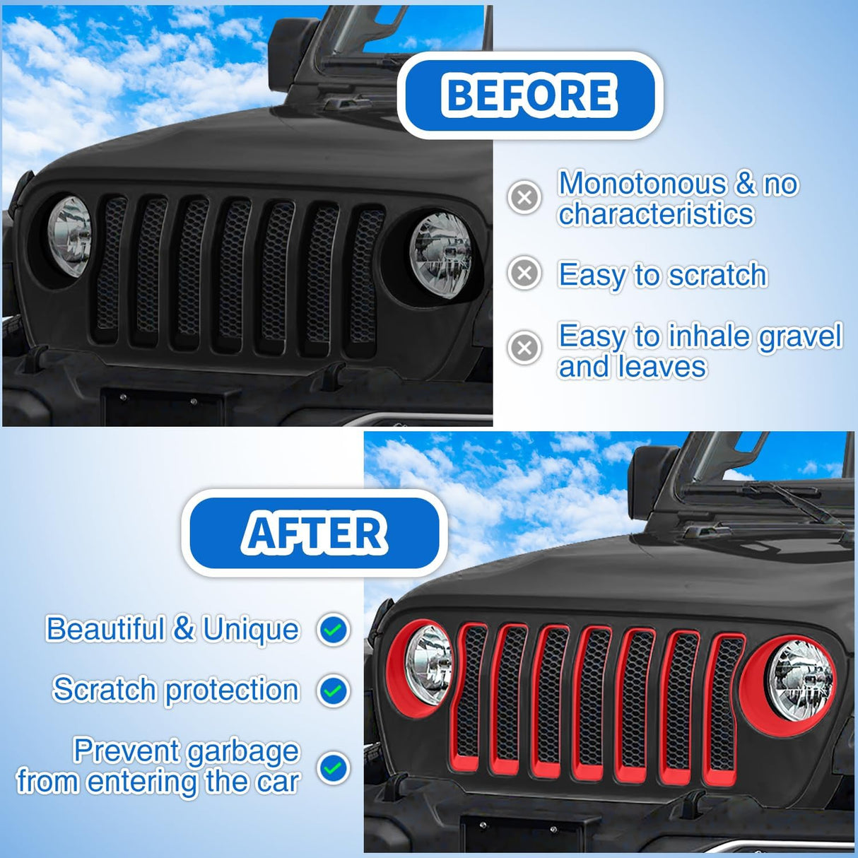 Grill Inserts fit for Jeep Wrangler Front Grille Inserts Headlight Cover Set for JL JLU Unlimited Sport SportS 2018 2019 2020 2021 2022 2023 Grille Bezels Trim Exterior Accessories Red 9 Pcs