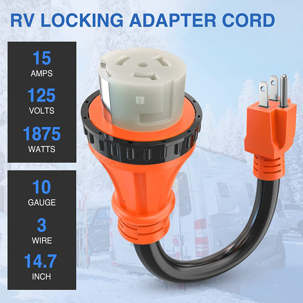 accessory Nilight RV Locking Adapter Cord 15 Amp to 50 Amp Pure Copper Heavy Duty 10 Gauge Wire ETL Listed 5-15P to SS2-50R 15M/50F Weatherproof Cord for RV Camper Caravan Van Trailer, 2 Years Warranty