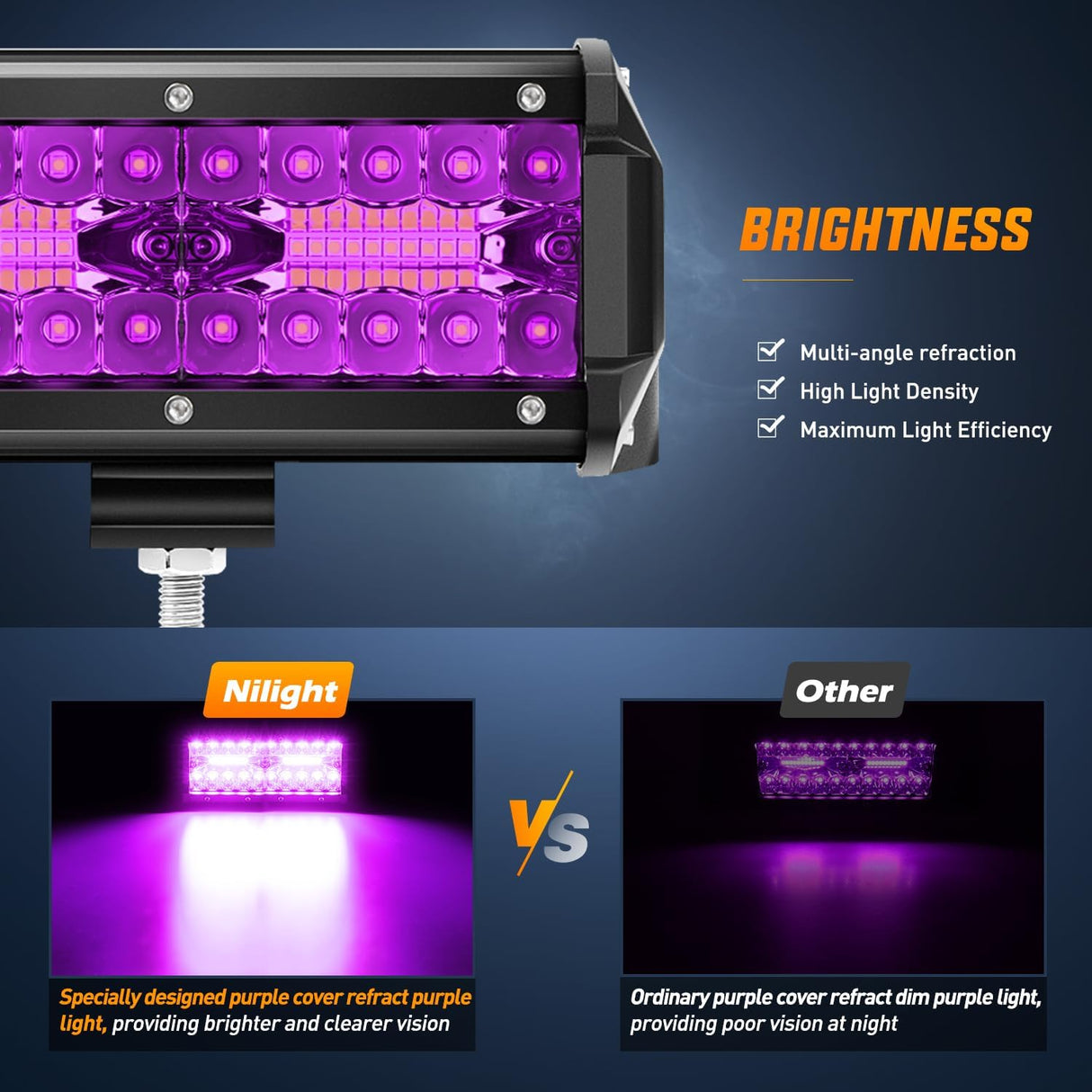 6.5 Inch LED Light Pods Purple Triple Row 2PCS 120W Flood Spot Combo Off Road Driving Decoration Neon Hunting Lighting for UTV Pick-up Van Boat Tractor
