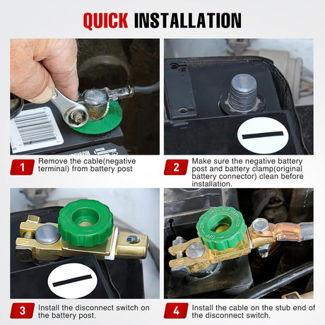 Top Post Battery Switch Heavy Duty 12DVC 125A Negative Kill Power Master Cut Off Isolator with Green Knob Quick Disconnect for Car Auto Truck Boat RV ATV