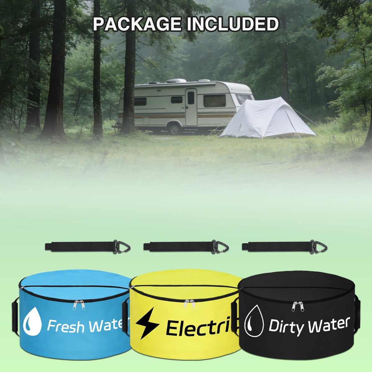 RV Hose Storage Bag 3 Pack Waterproof RV Sewer Hose Organizer Bags with Dual Zipper Closure, Handle & Straps RV Storage and Organization for Sewer, Fresh Water Hoses Camper Tools Accessories