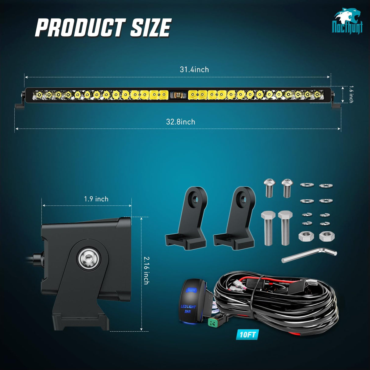 32 Inch 29LED Single Row Spot Screw-Less Night Vision LED Light Bar | 16AWG Wire 5Pin Switch Nilight