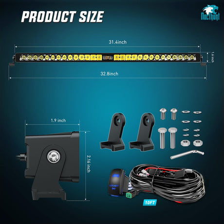 32 Inch 29LED Single Row Spot Screw-Less Night Vision LED Light Bar | 16AWG Wire 5Pin Switch Nilight
