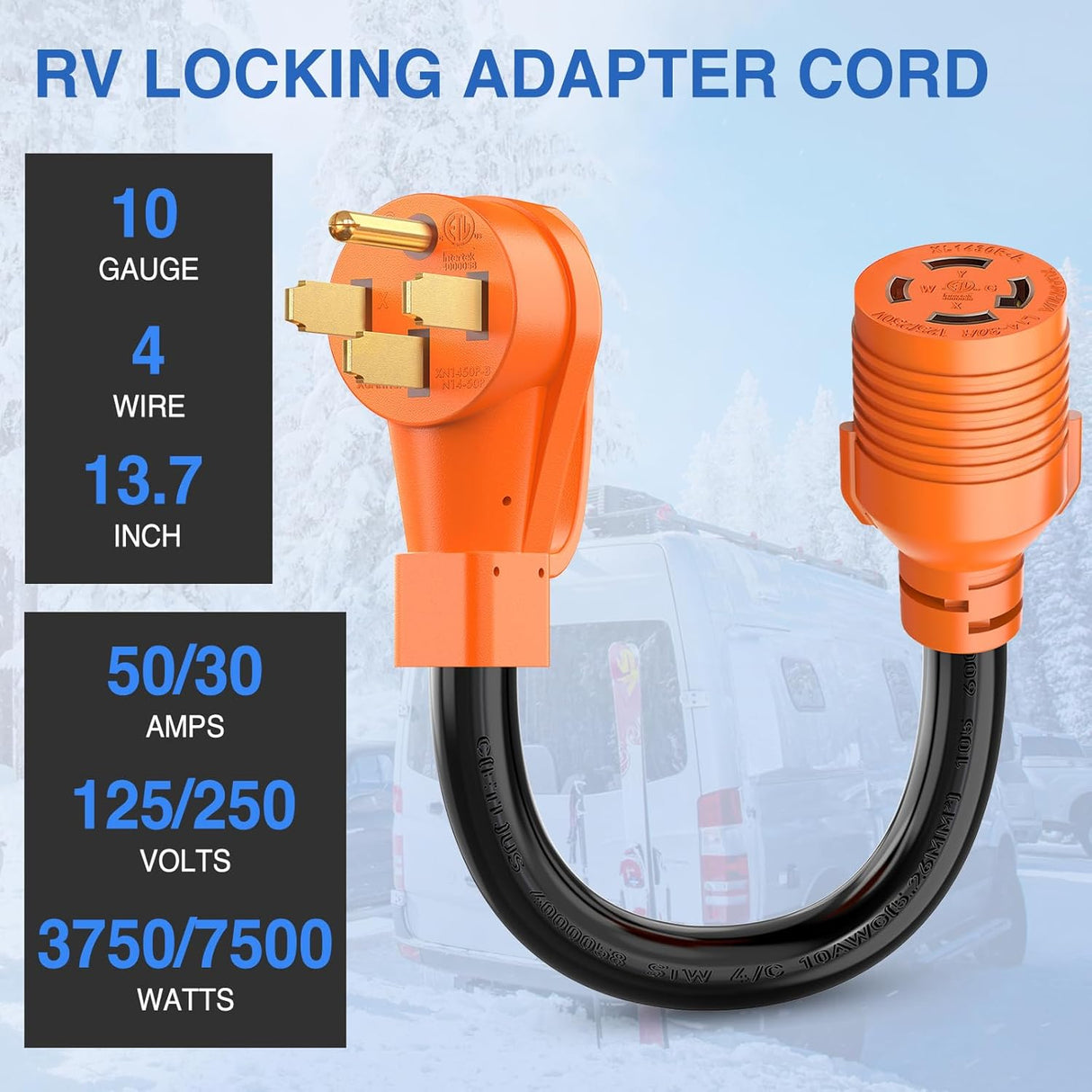 NEMA 14-50P to L14-30R Generator Transfer Switch Adapter 240V/120V 50 Amp Male to 30 Amp Female Twist Lock 4 Prong Generator Plug Pure Copper Heavy Duty 10 AWG ETL Listed for Power Backup