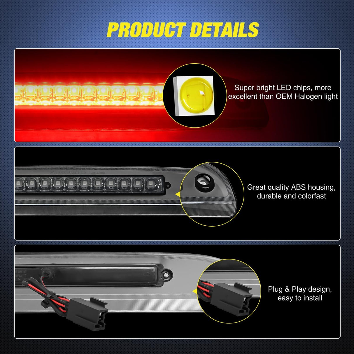 Third Brake Light Tail High Mount 3rd Stop Lights Smoked Lens for Ford Explorer 2002-2010 Escape 2008-2012 Mercury Mariner 2008-2011 Mountaineer 2006-2010 Van SUV Rear Center Cab Lamp