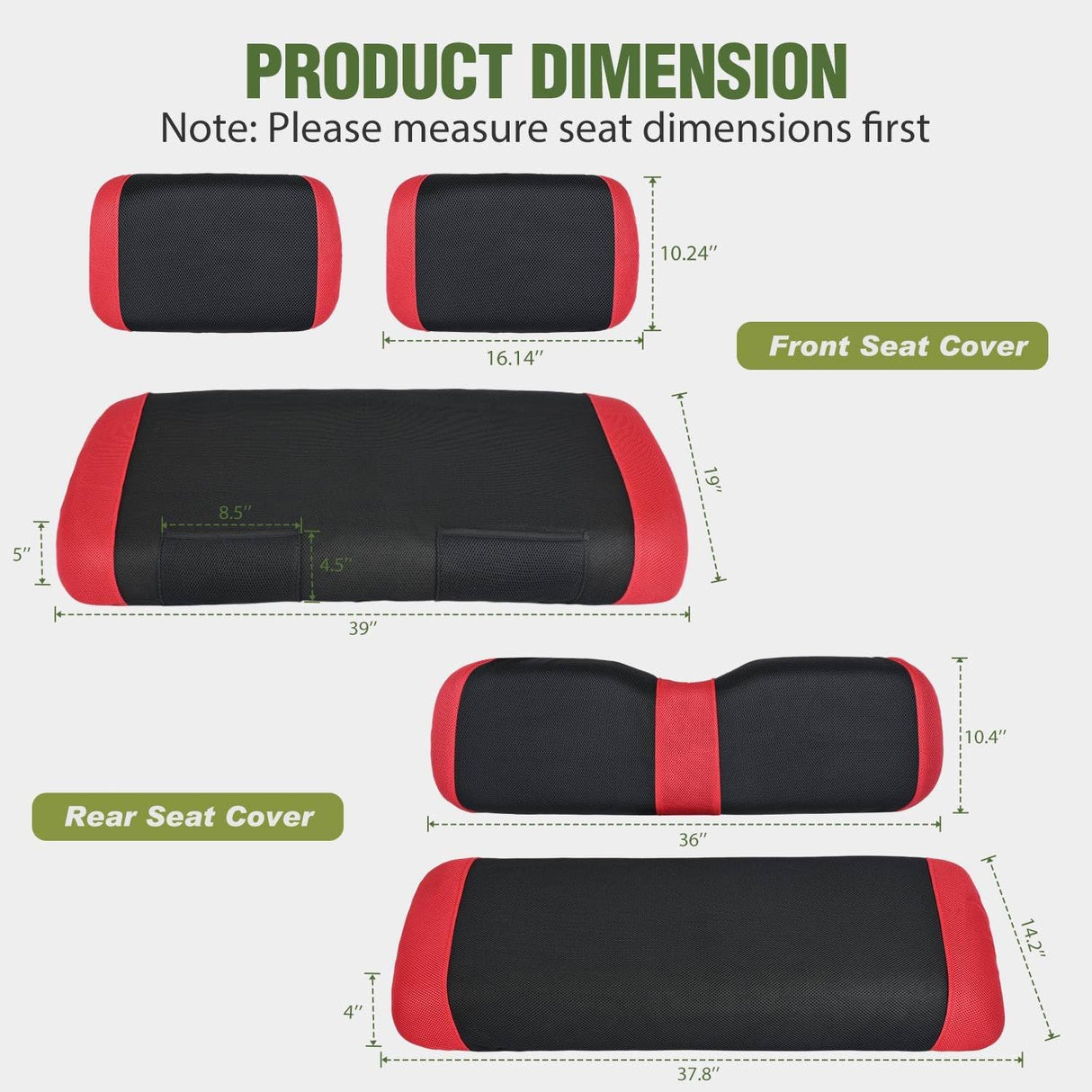 Golf Cart Seat Covers Set Red Black for Club Car DS Yamaha | Breathable Sandwich Mesh Sun Scratch Resistant Washable No Staple Fits 1982-2000 Club Car DS Yamaha G22 G19 G16 G9 G2