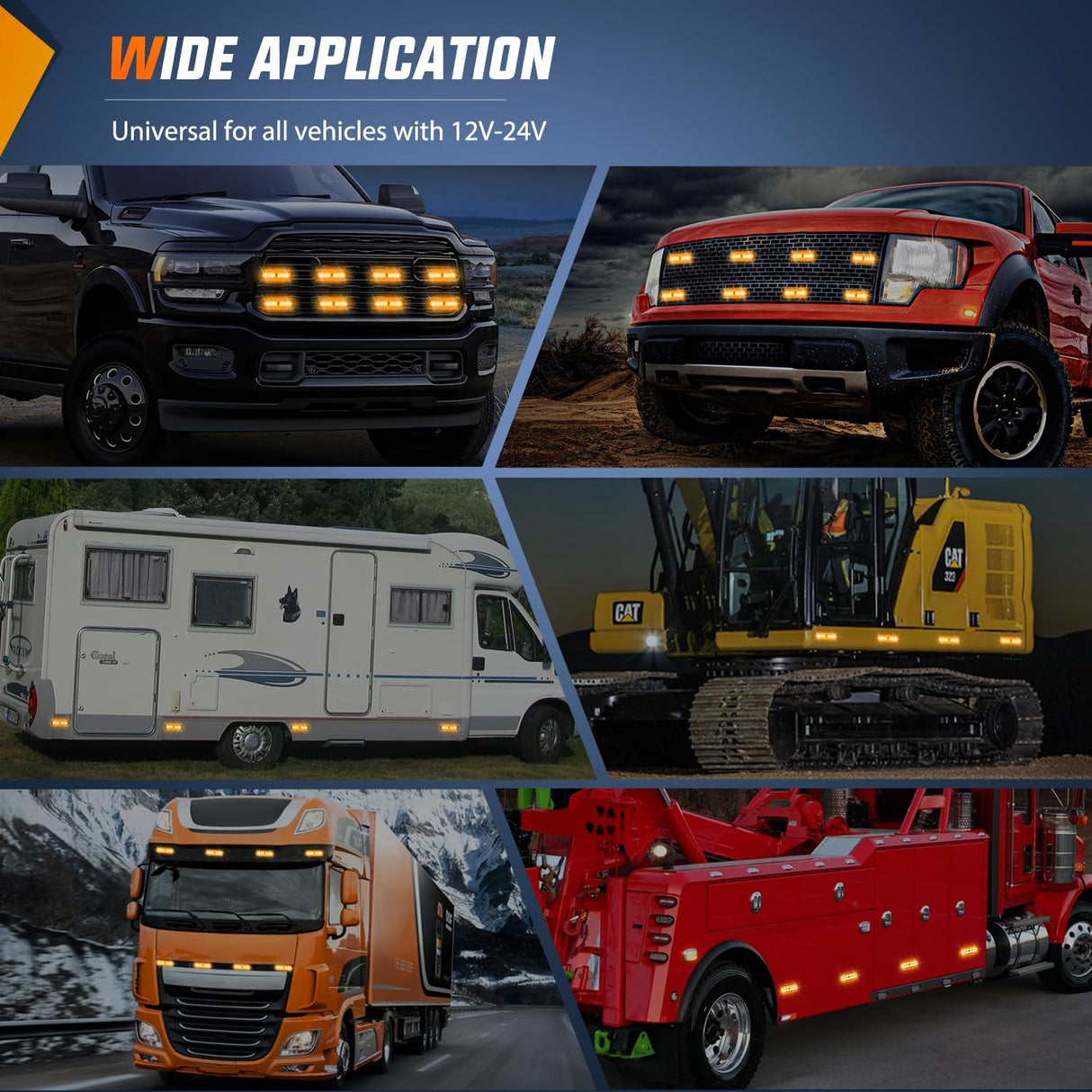 8PCS Led Strobe Lights with Controller 12V 24V Sync Feature Amber Strobe Light 12 LED Surface Mount Emergency Hazard Warning Lights with Strobe Controller for Vehicle Car Truck RV ATV