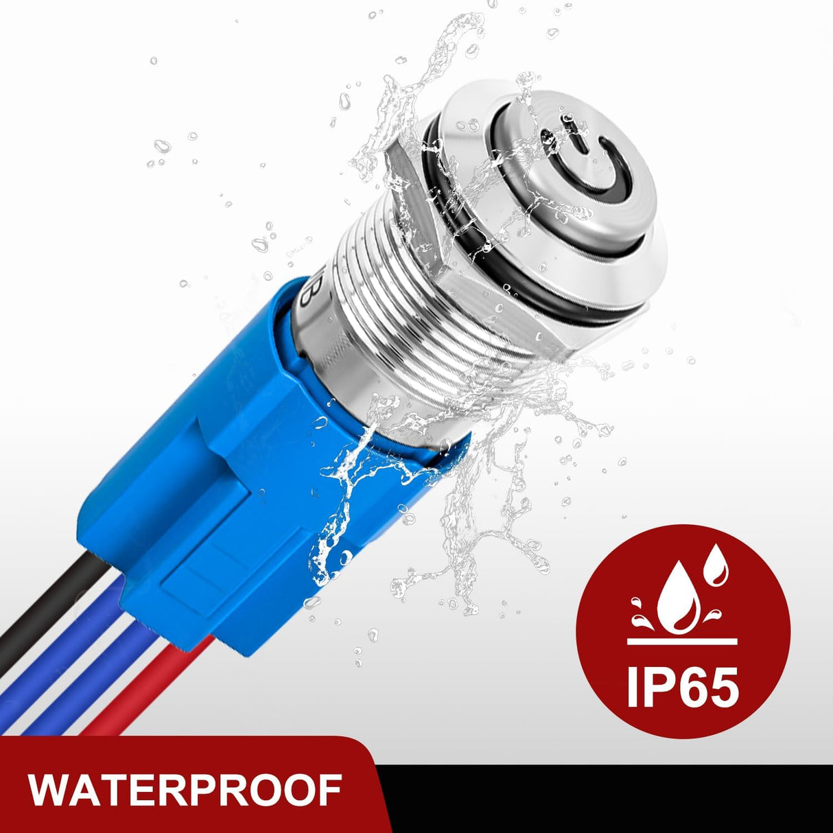 12mm Latching Push Button Switch 6pcs LED Blue Waterproof Small Round Power Button Switches with Pre-Wiring Socket for Car Truck Boat Marine RV Vehicle