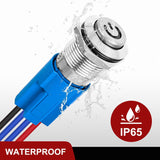 12mm Latching Push Button Switch 6pcs LED Blue Waterproof Small Round Power Button Switches with Pre-Wiring Socket for Car Truck Boat Marine RV Vehicle