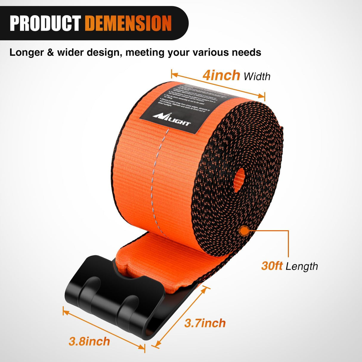 Truck Straps 4 Inch x 30' Heavy Duty Tie Down with Flat Hooks | 16800LBS Break Strength & 5400LBS WLL for Flatbed Trailer Cargo Control Recovery Tree Saver 4 Pack Orange