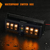 6 Gang Rocker Switch Box 12V SPST ON Off Toggle Switches PD Type C and QC 3.0 USB Sockcet Voltmeter LED Light Waterproof Aluminum Mount Bracket Panel DIY Stickers for Boat Car RV Truck