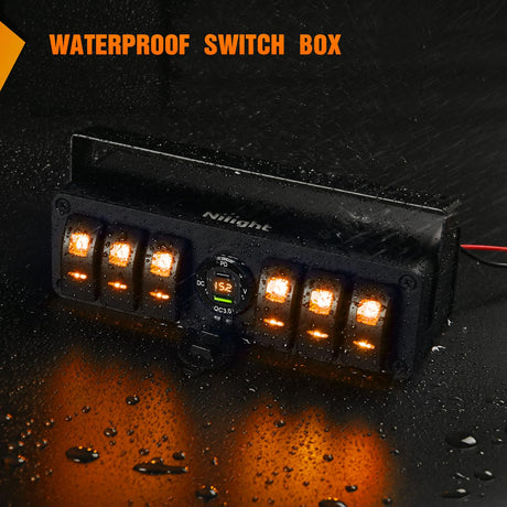 6 Gang Rocker Switch Box 12V SPST ON Off Toggle Switches PD Type C and QC 3.0 USB Sockcet Voltmeter LED Light Waterproof Aluminum Mount Bracket Panel DIY Stickers for Boat Car RV Truck