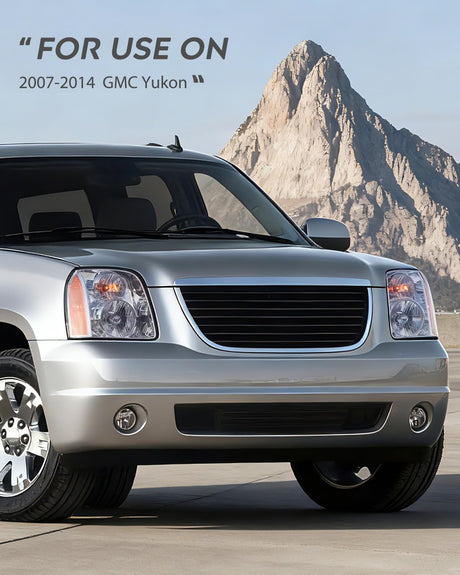 Headlight Assembly Compatible with 2007 2008 2009 2010 2011 2012 2013 2014 GMC Yukon Halogen Type Factory OE Style Replacement Chrome Housing Amber Reflector Passenger and Driver Side